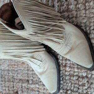 Fringed Cream Cowboy Boots
